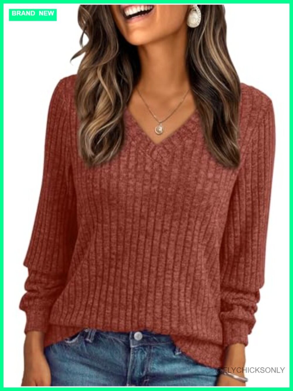 Womens V Neck Long Sleeve Lightweight Sweater Loose Fit Fall Top